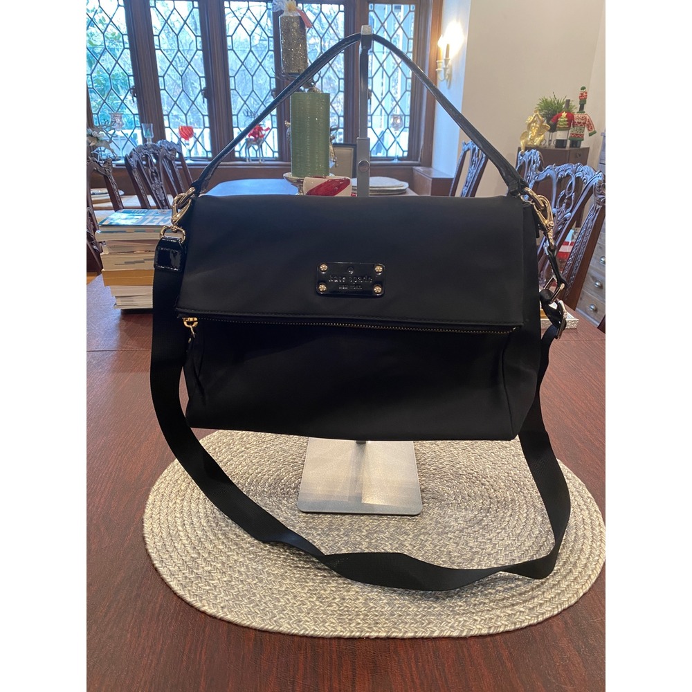 Kate Spade New York Black Nylon Convertible Shoulder Bag Gold Tone Hardware